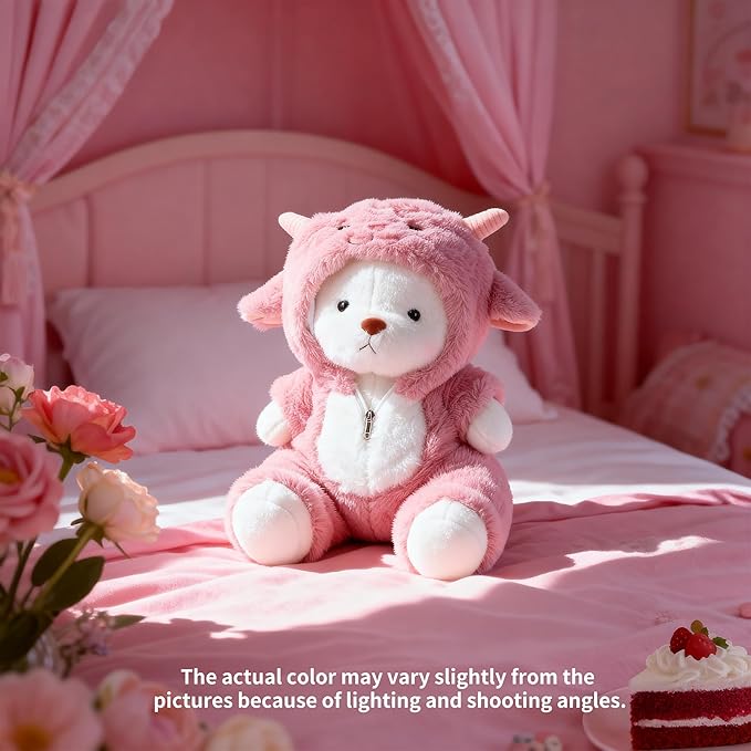 Peluche Oso de Peluche con Ropa de Cordero Rosa 33 cm miniatura 4