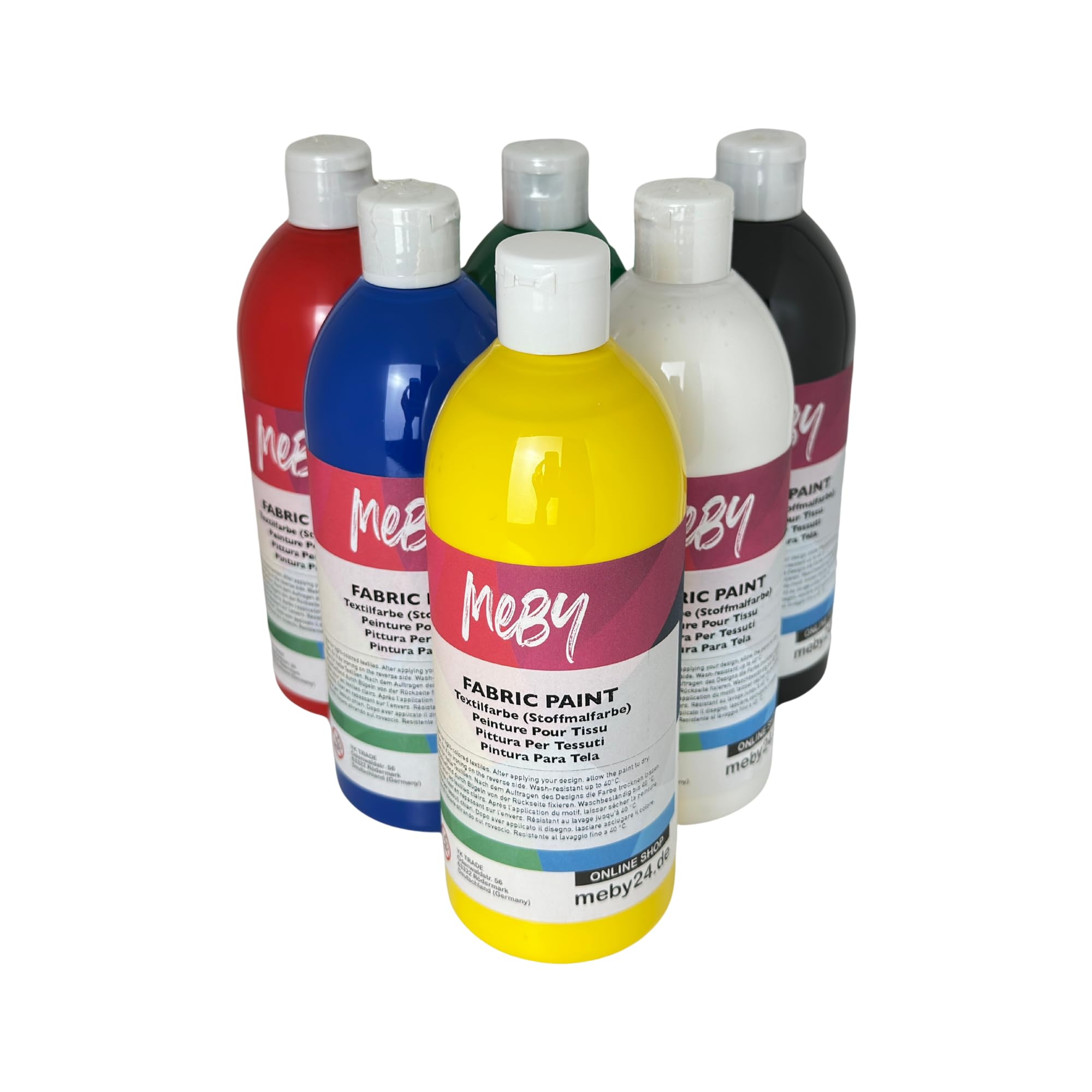 Stoffmalfarben-Set (6 Farben x 500 ml) – Textilfarbe für helle Stoffe, waschbeständig & bügel-fixierbar (6-Farben-Set)