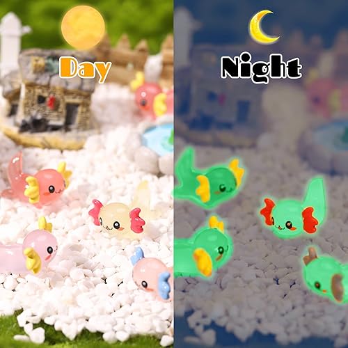 Miniatura 5 de Fuyamp 40 piezas de mini ajolote luminoso de resina en miniatura que brillan en la oscuridad diminutos ajolote figuras para paisaje, acuario, casa