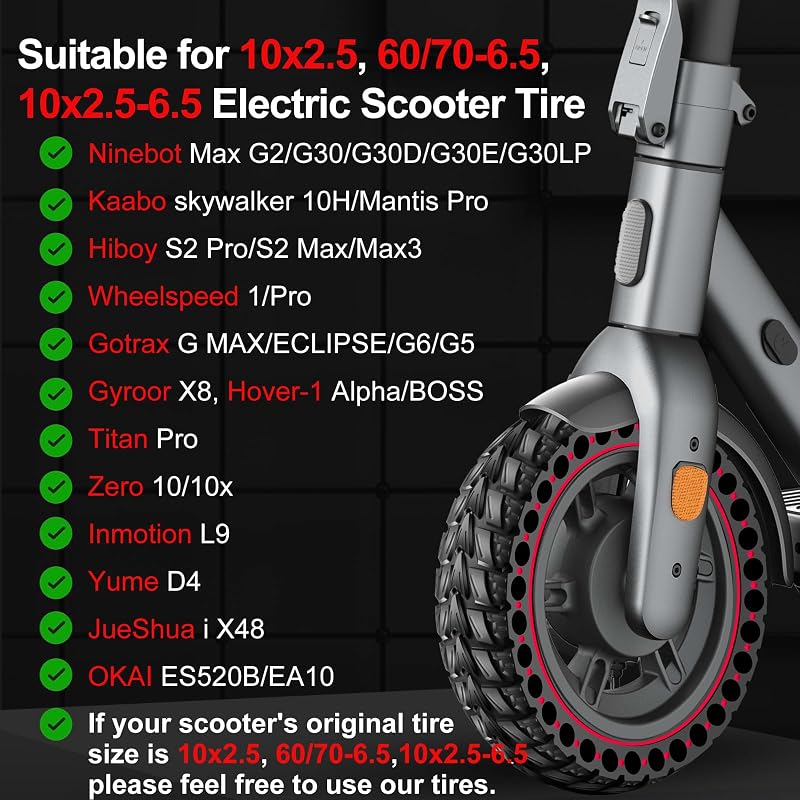 BANGTING 2db Tömör Gumi Roller Abroncs 10x2,5" (60/70-6.5) - Ninebot Max G30/G2 Elektromos Roller Csere Gumiabroncs, Piros