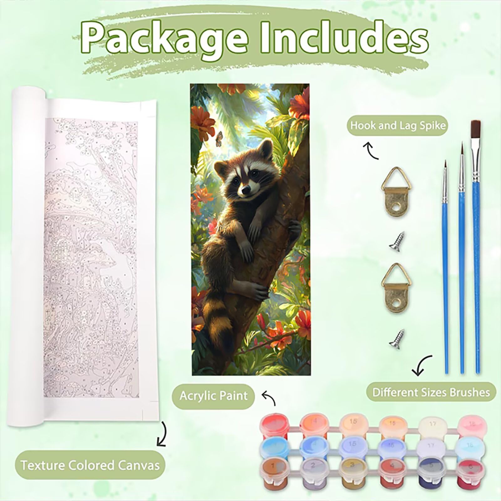 Malen Nach Zahlen 50x150cm Leinwand Waschbär Malen Nach Zahlen Erwachsene mit Ohne Rahmen, DIY Kreativ Set für Erwachsene mit Pinseln und Acrylfarbe, Zimmer Deko Blume Landschaft Geschenk, P0M-896