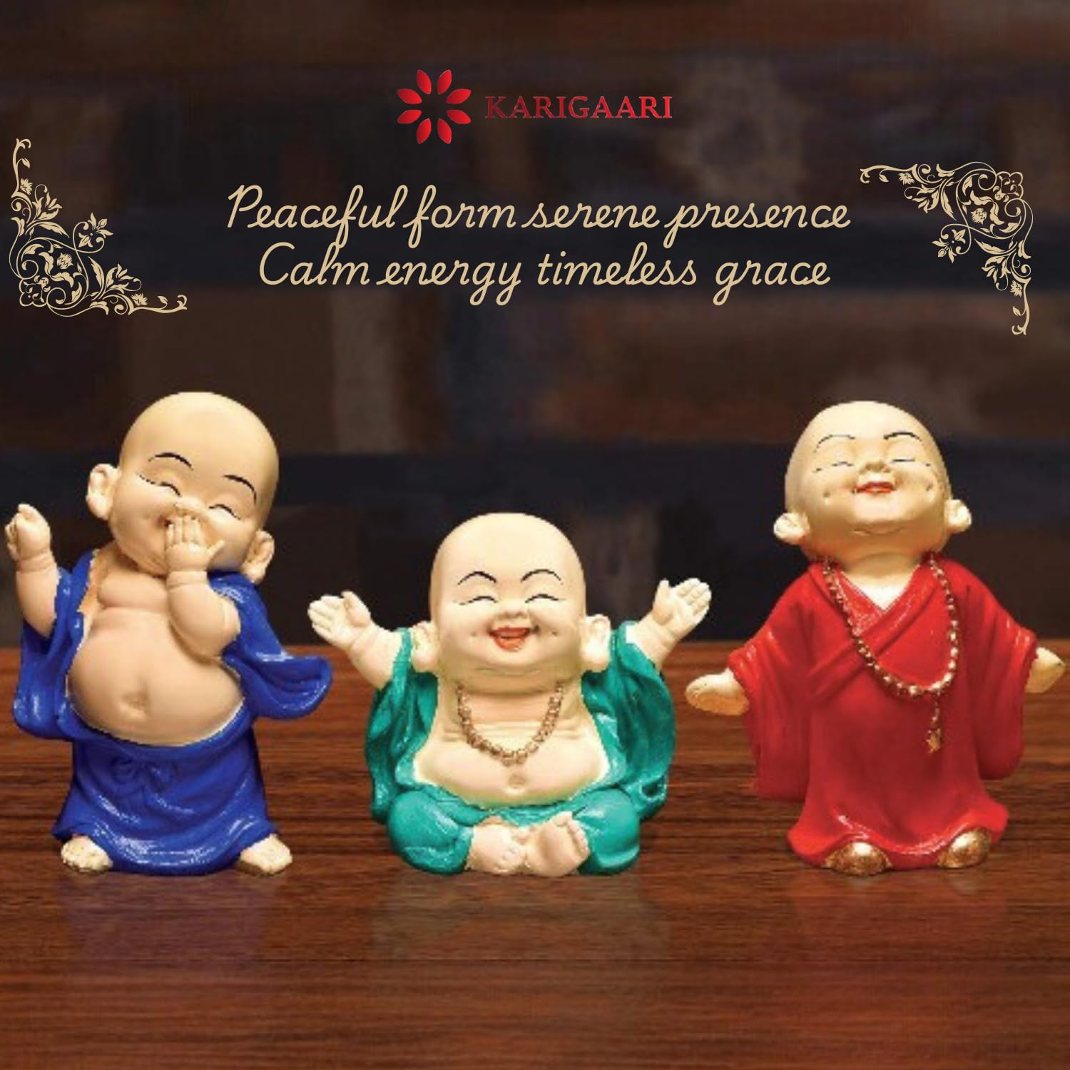 Laughing Buddha Figurines - Set of 3 -6 Laughing Buddha Figurines - Set of 3 -6
