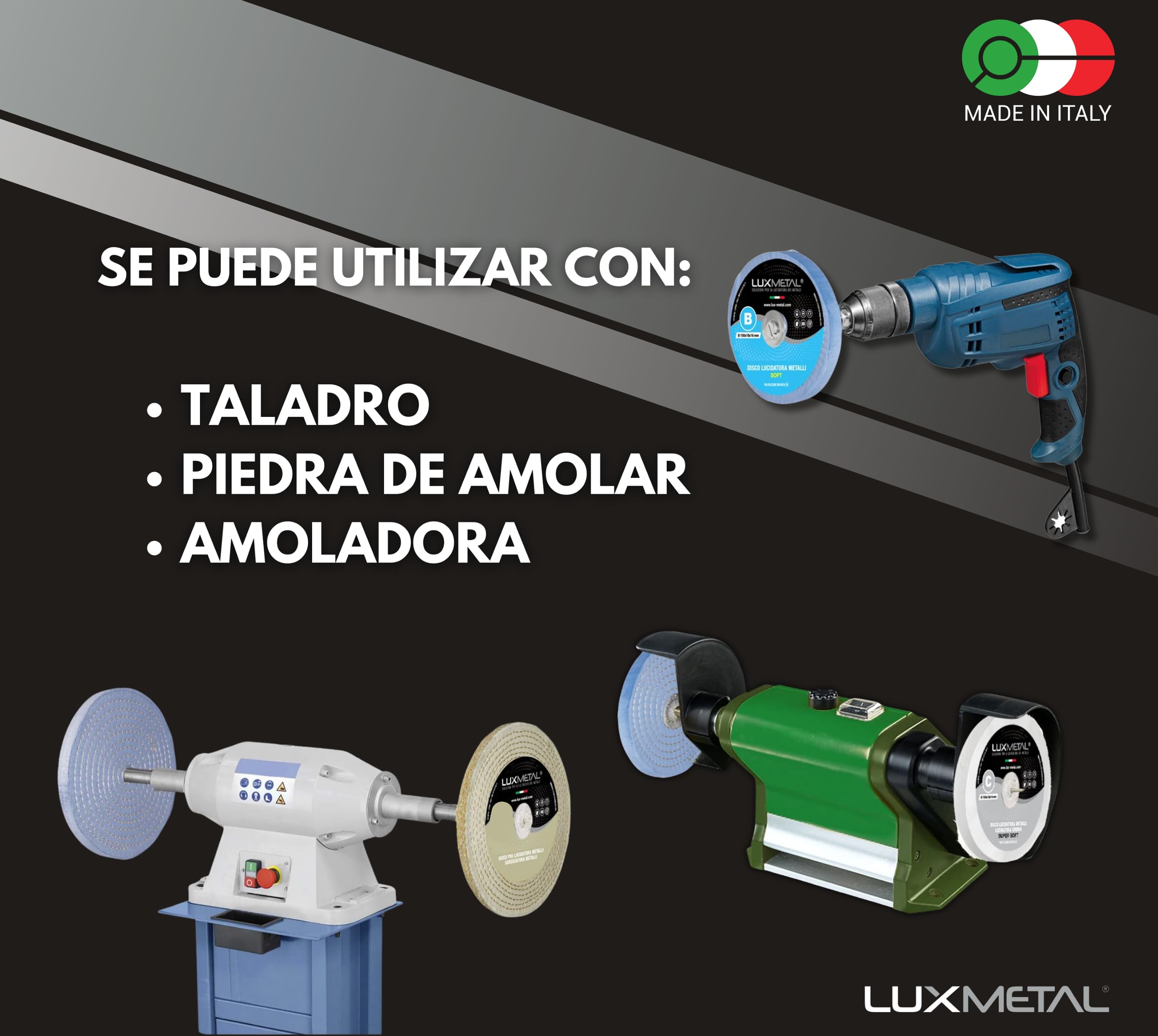 Kit 3 discos de pulido de 100 mm (A-B-C) en algodón juego de pulido espejo discos de pulido de aluminio metales acero inoxidable para taladro amoladora latón cobre madera mármol plexiglás