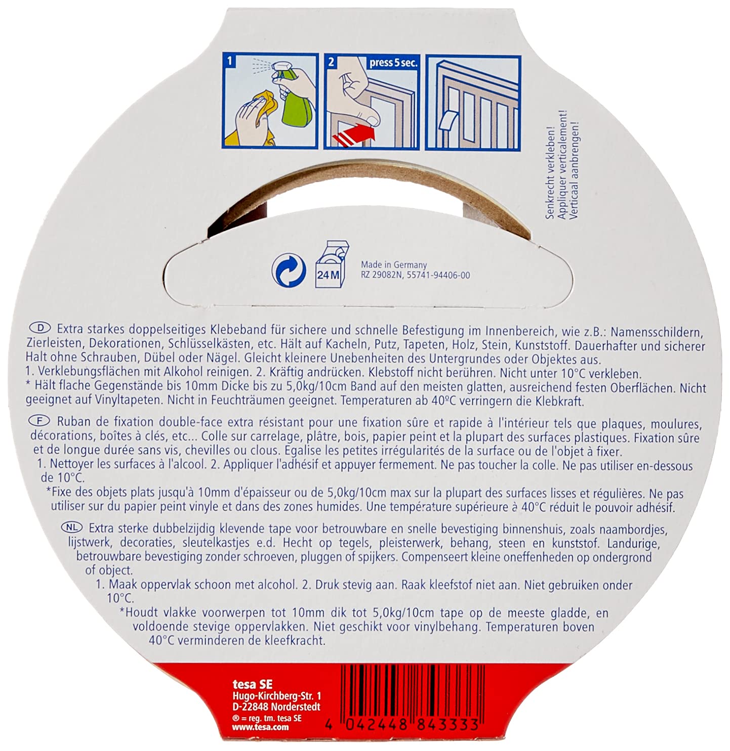 Tesa Powerbond INDOOR - Nastro di montaggio biadesivo per interni - adesivo forte su entrambi i lati, per un montaggio permanente - 5 m (Confezione da 2)
