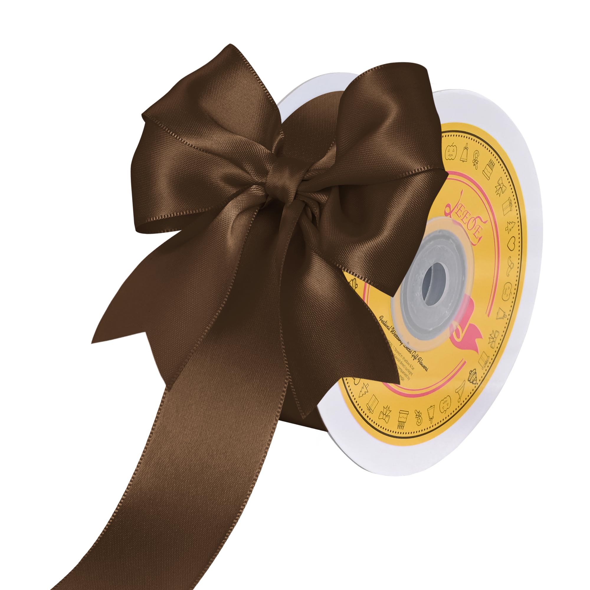 Double Face Brown Satin Ribbon 1-1/2 inch X 25 Yards Polyester Brown Ribbon for Gift Wrapping Very Suitable for Weddings Party Hair Bow Invitation Decorations and More