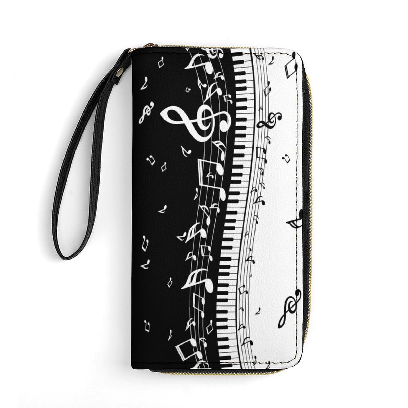 Music Note Piano Keys Womens Wallet, Clutch Purses for Women, Wristlet Wallets,with Detachable Wrist Strap And Zipper Coin Pocket