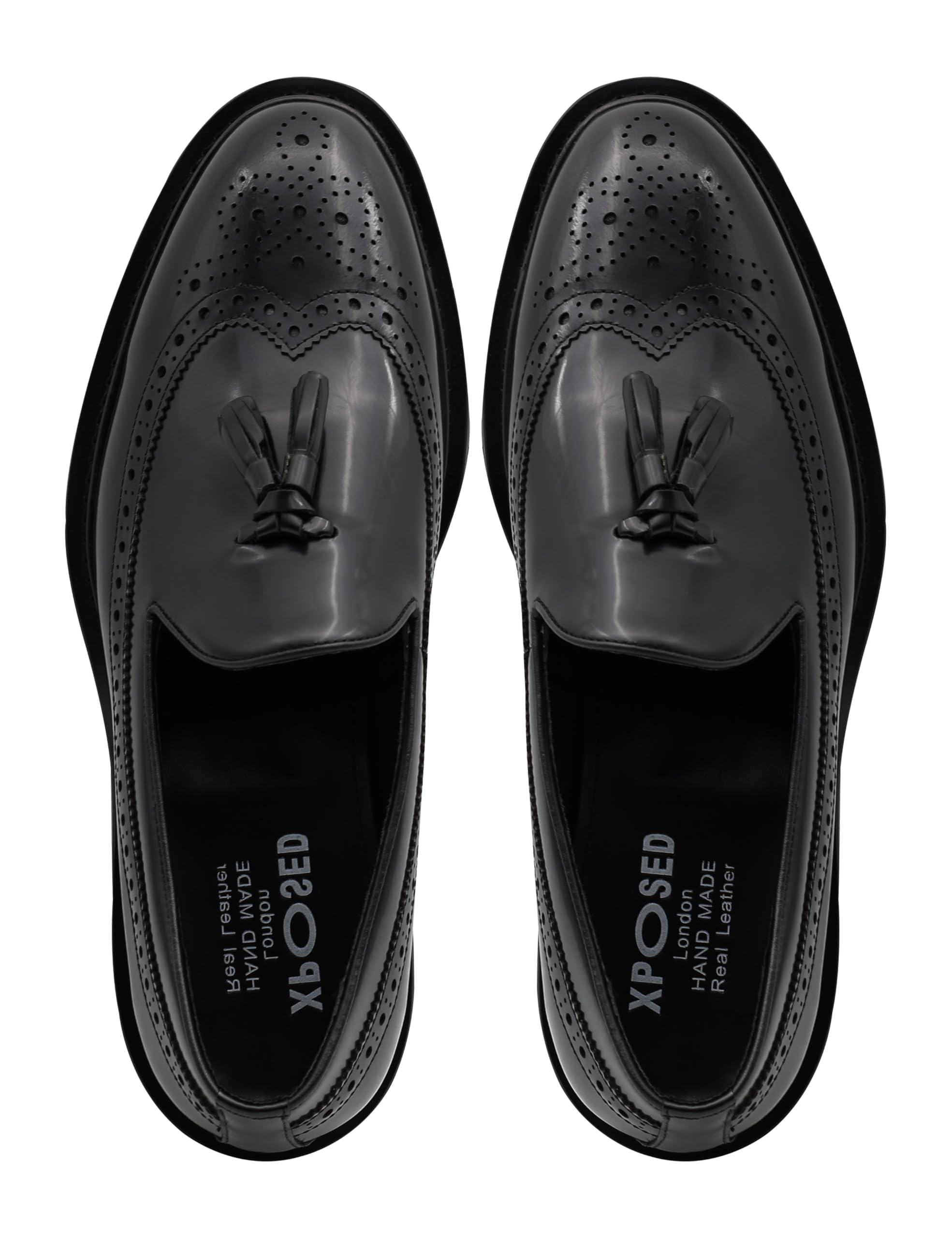 Mocasines de Cuero Genuino Brillante con borlas Estilo Retro Hechos a Mano con Suela de Goma y Suela Dentada para Hombre