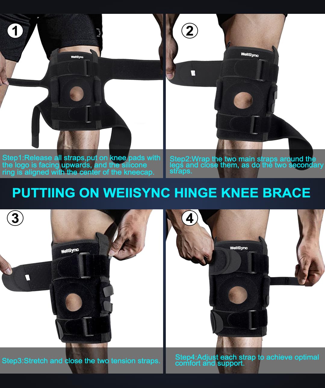 Hinged Knee Brace with Side Stabilizers,Knee Brace for Arthritis Pain and Support with Patella Gel Pads,Relieves ACL,MCL,Meniscus Tear,Arthritis,Tendon Pain-Unisex