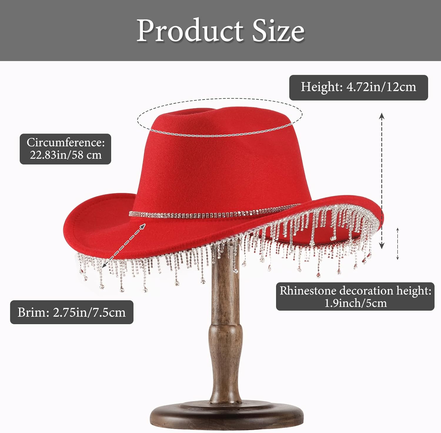 Womens Cowboy Hat Rhinestone Cowgirl Hats Wide Brim Diamond-Glitter-Western- Size:Medium-Large - Image 2