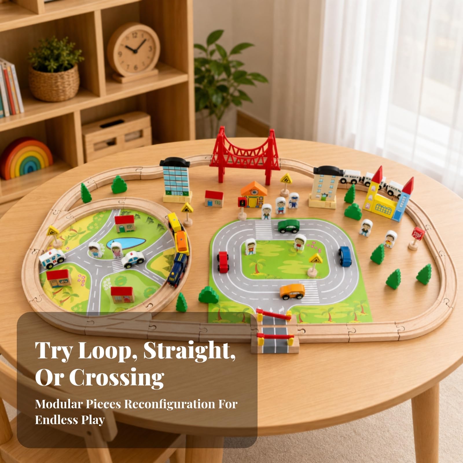 Circuit Ponts sans Créatif, Circuit Train en Bois, Sûr, pour Chambre d'enfant