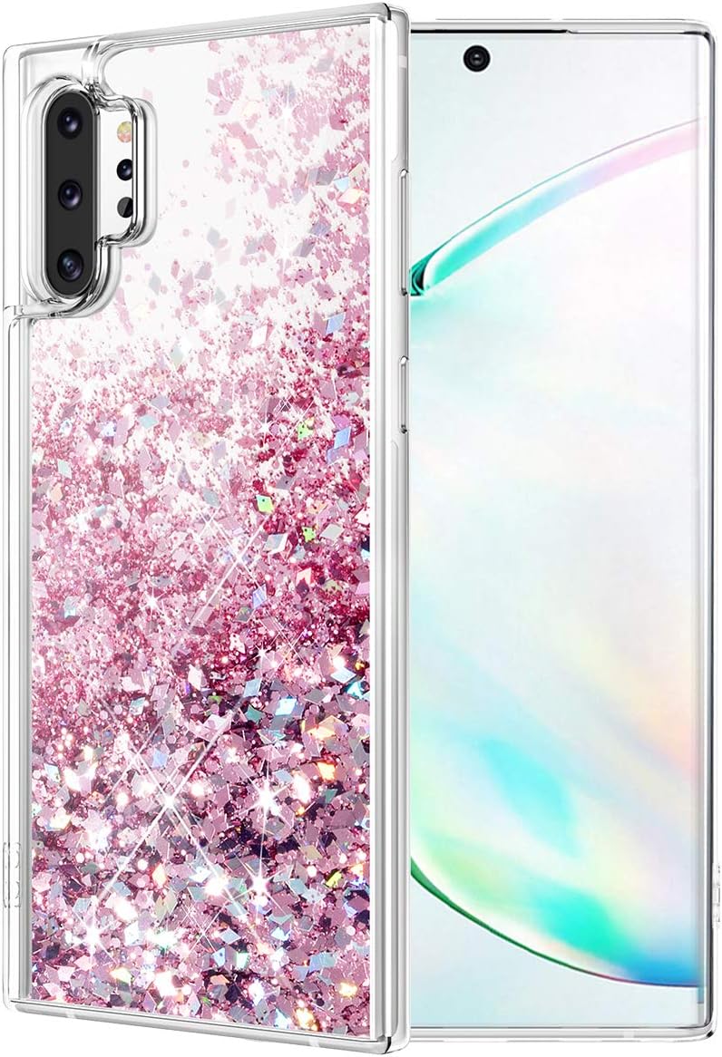 Caka Case for Galaxy Note 10 Plus Glitter Case Liquid Bling Luxury Fashion Flowing Floating Sparkle Shining Glitter Soft TPU Clear Women Girls Case for Samsung Galaxy Note 10+ Plus 5G (Rose Gold)
