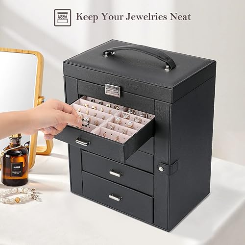 Vista 4 de ProCase Paquete de joyero grande con organizador de joyas de madera ProCase