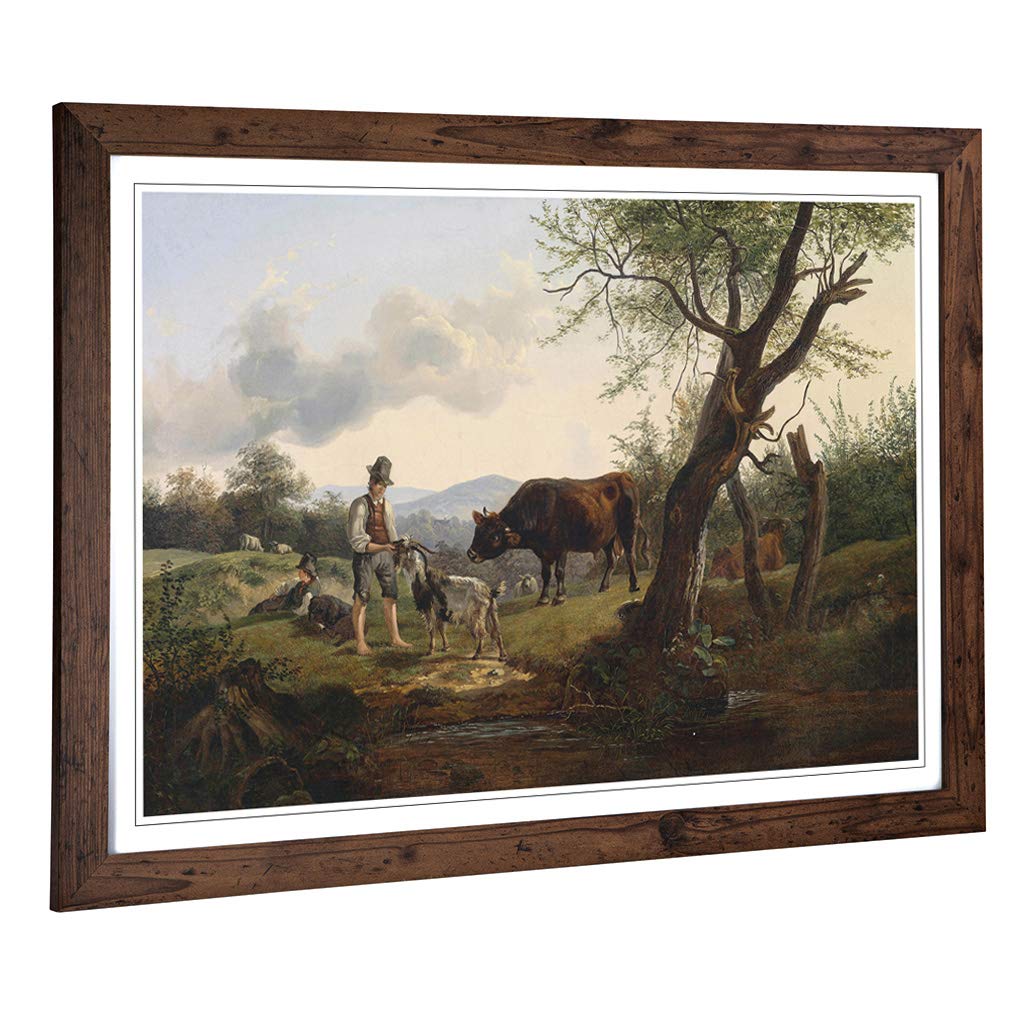 Big Box Art Framed Print of Friedrich Gauermann Landscpae Design | Wall Art Picture | Home Decor for Kitchen, Living, Dining Room, Bedroom, Hallway, Office, Walnut, A2 / 24.5x18 Inch / 62x45cm