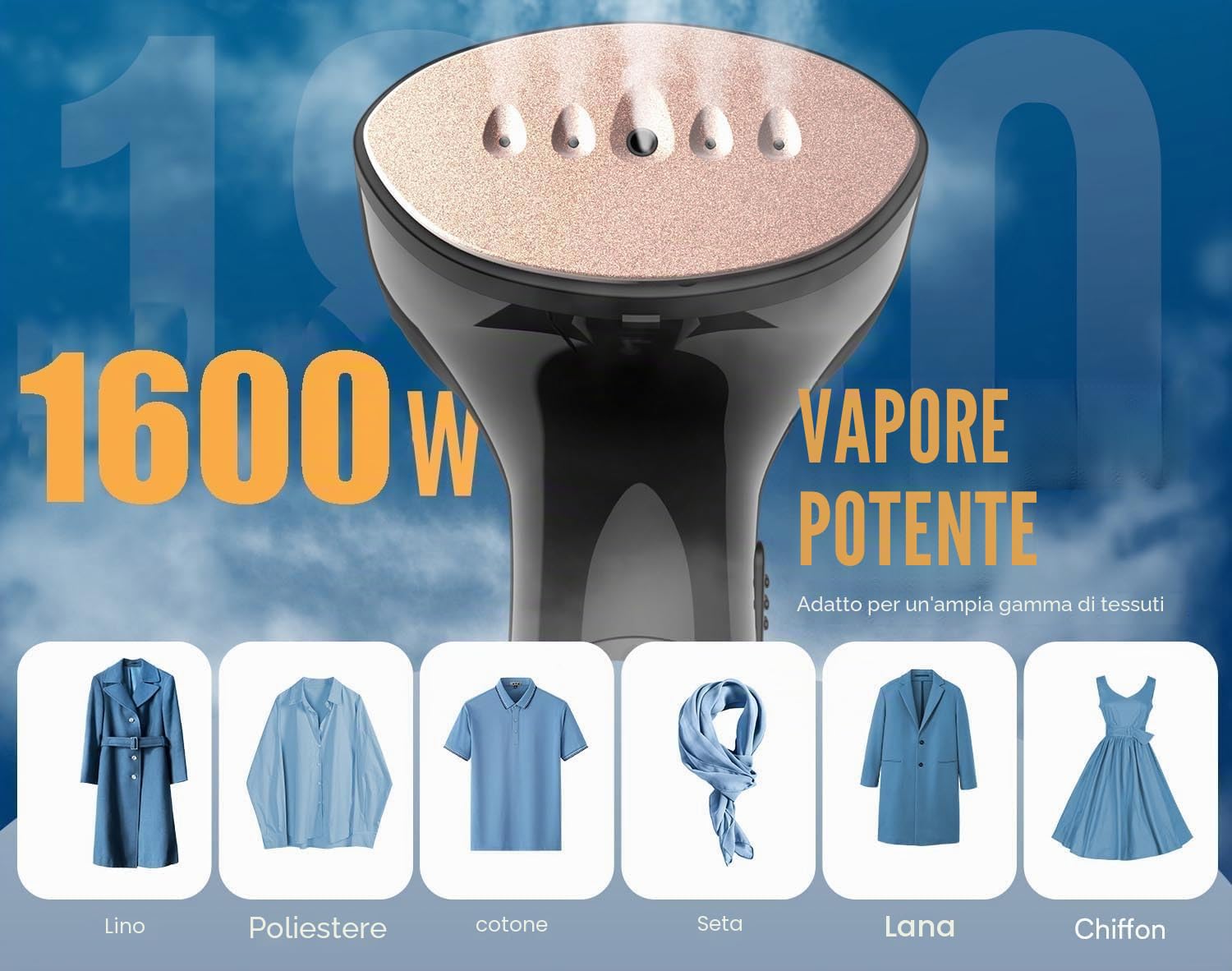 ferro da stiro a vapore da 1600 W, potenza del vapore 25 g/min, spazzola a vapore portatile, piastra a vapore metallica, ferro da stiro a vapore da viaggio con serbatoio d'acqua rimovibile da