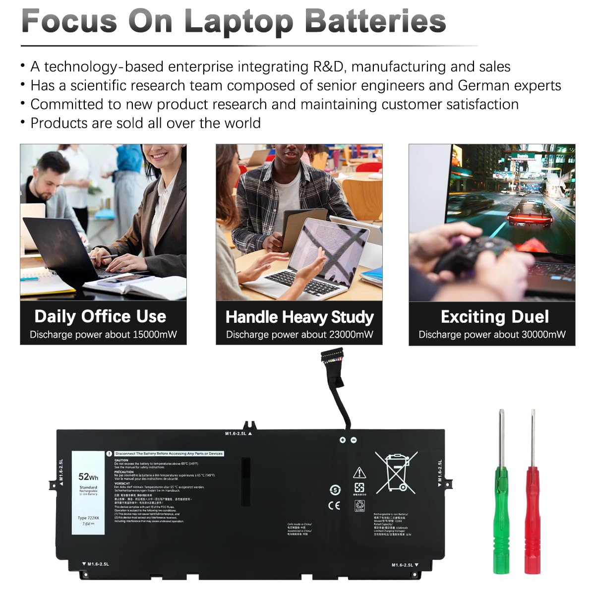 52Wh 722KK Laptop Batterie Para Dell XPS 13 9300(2020) XPS 13 9310(2020) XPS 13 9380(2020) P117G P117G002 P117G001 Série 0WN0N0 WN0N0 02XXFW 2XXFW FP86V 7.6V 6800mAh