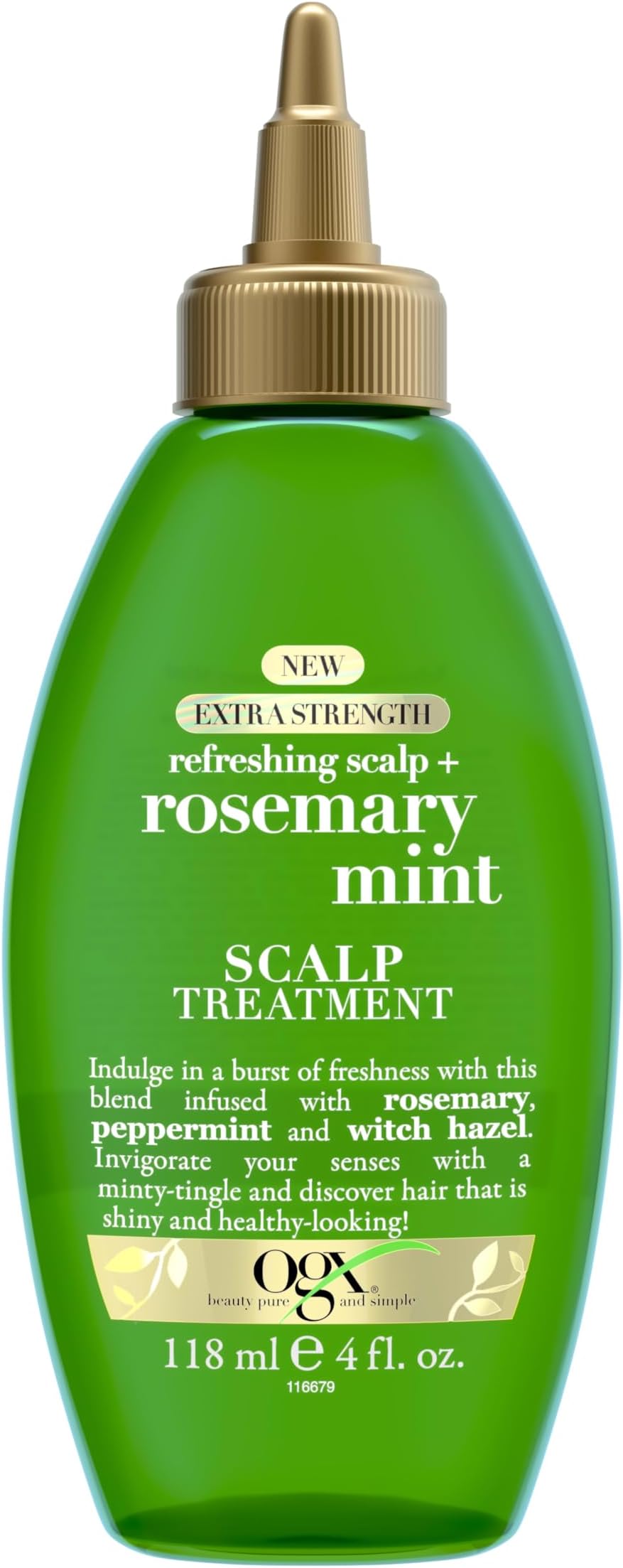 OGX Extra Strength Refreshing Scalp + Rosemary Oil Mint Dry Scalp Treatment, Peppermint & Witch Hazel Scalp Detox, Clarifying Leave-In to Help Remove Buildup and Refresh, Shiny Hair Finish, 4 fl oz