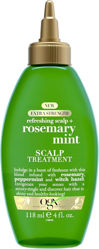 Extra Strength Refreshing Scalp + Rosemary Oil Mint Dry Scalp Treatment, Peppermint & Witch Hazel Scalp Detox, Clarifying Leave-In to Help Remove Buildup and Refresh, Shiny Hair Finish, 4 fl oz
