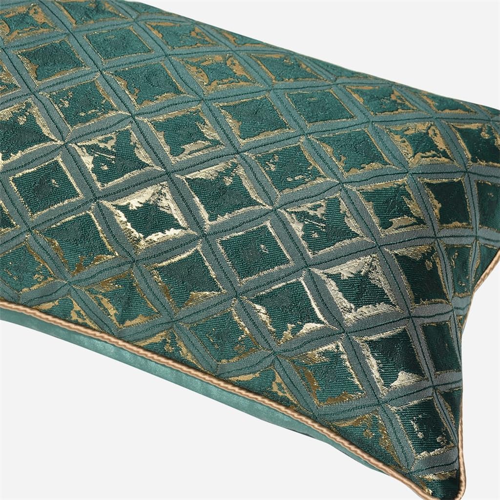HBJWOV Green Gold Plaid Living Room Sofa Waist Pillow Cushion Hotel Accommodation Soft Case(40 * 60cm)