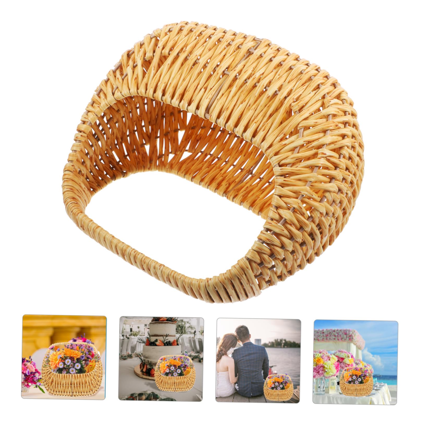 Handgewebter Blumenmädchenkorb mit Henkel für Hochzeit Beige