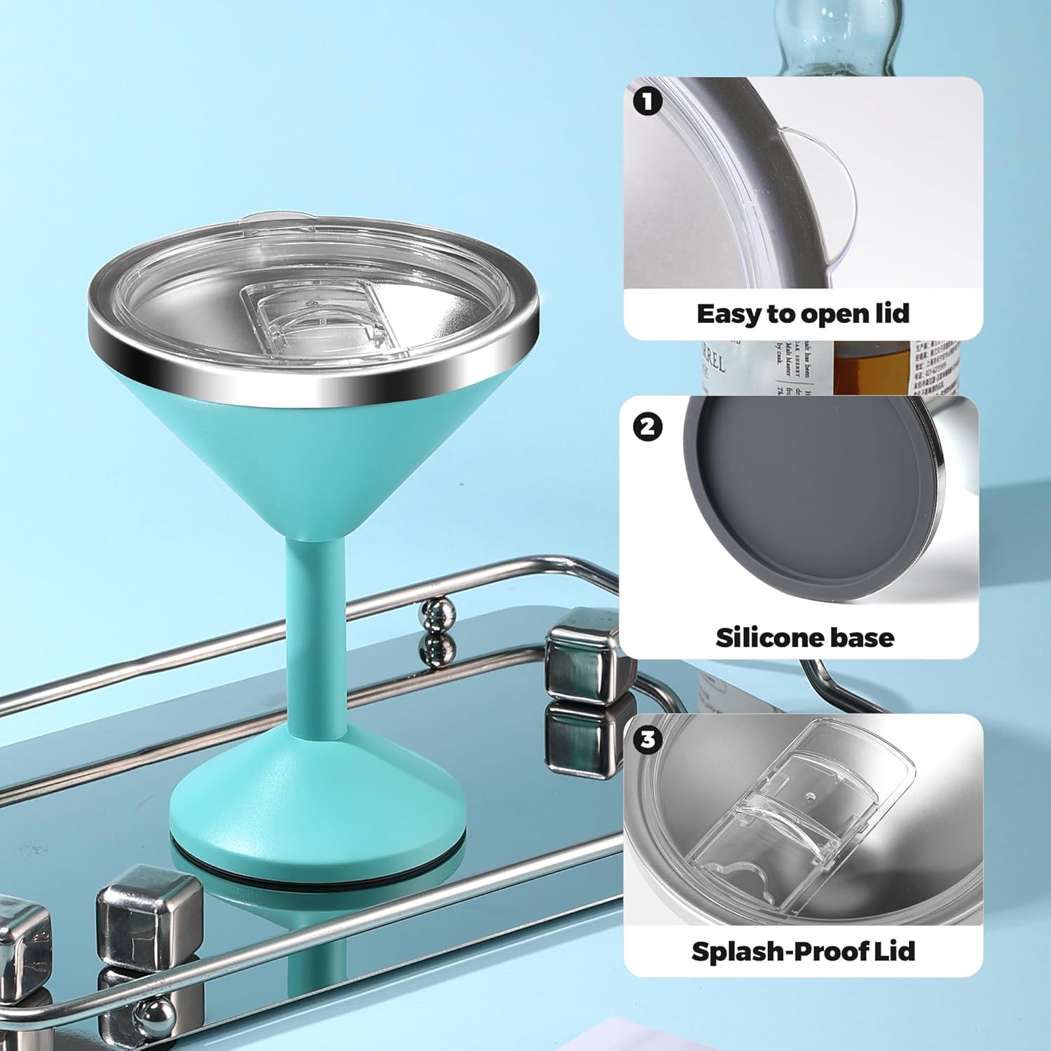 13oz Stainless Steel Martini Glass - Insulated Margarita Tumbler with Lid,Double-layer insulation function for outdoor, picnic, poolside, beach and yard parties - Image 8