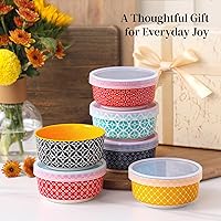 Vista 8 de DOWAN Tazones para salsas con tapas, tazas de cerámica para salsas y condimentos, cuencos para salsas de 4 oz para charcutería, condimentos, salsa