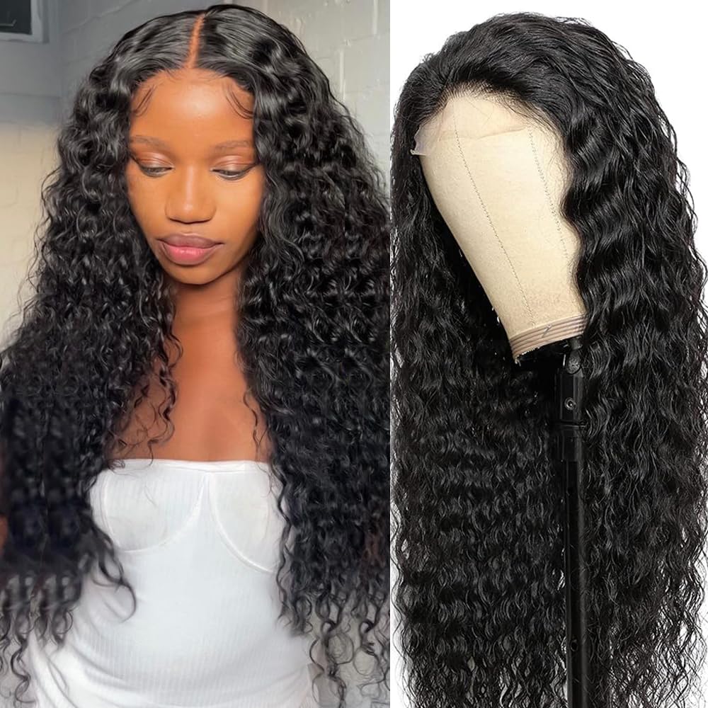 FIRIEYA Deep Wave Lace Front Wigs Human Hair Wigs for Black Women 180% Density 4X4 HD Transparent Lace Closure Human Hair Wigs for Black Women