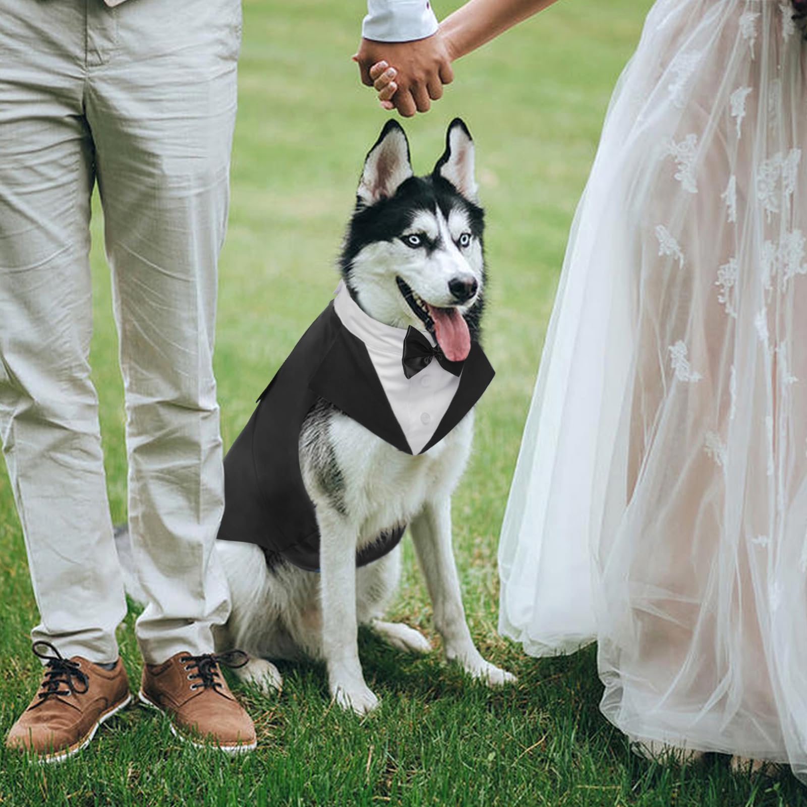 Kuoser Traje de Esmoquin y Bandana para Perro Abrigo Ropa Formal para Mascotas con Pajarita Desmontable Disfraz de Cachorro Camisa para Boda Fiesta de Cumpleaños de Halloween(XS-XXL)