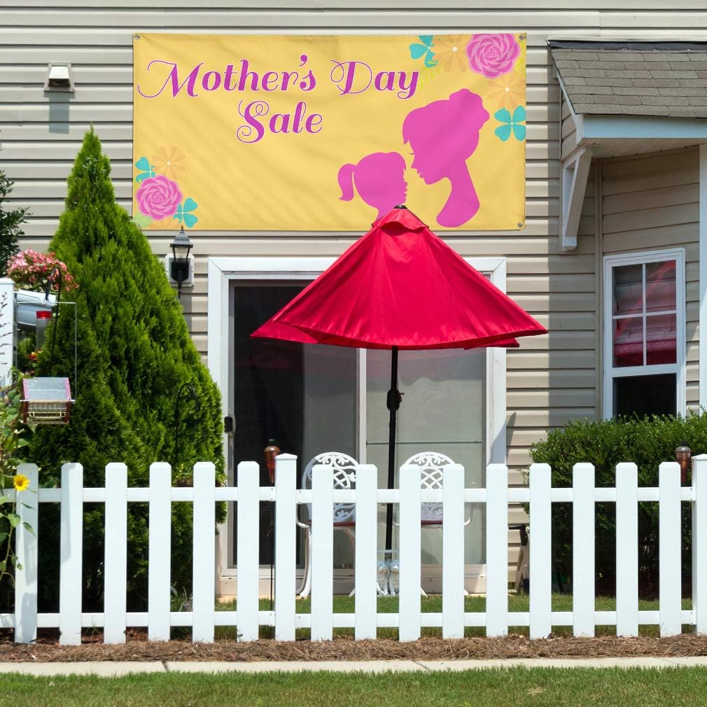 Vinyl Banner Sign Mother's Day Sale Business Outdoor Marketing Advertising Yellow - 20inx50in, 4 Grommets, One Banner