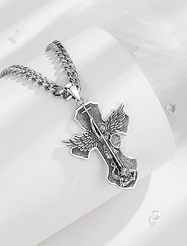 Miniatura 3 de INFUSEU Regalos religiosos únicos para hombres y mujeres, collares con colgante de San Miguel, San Cristóbal, San Benito, Virgen María