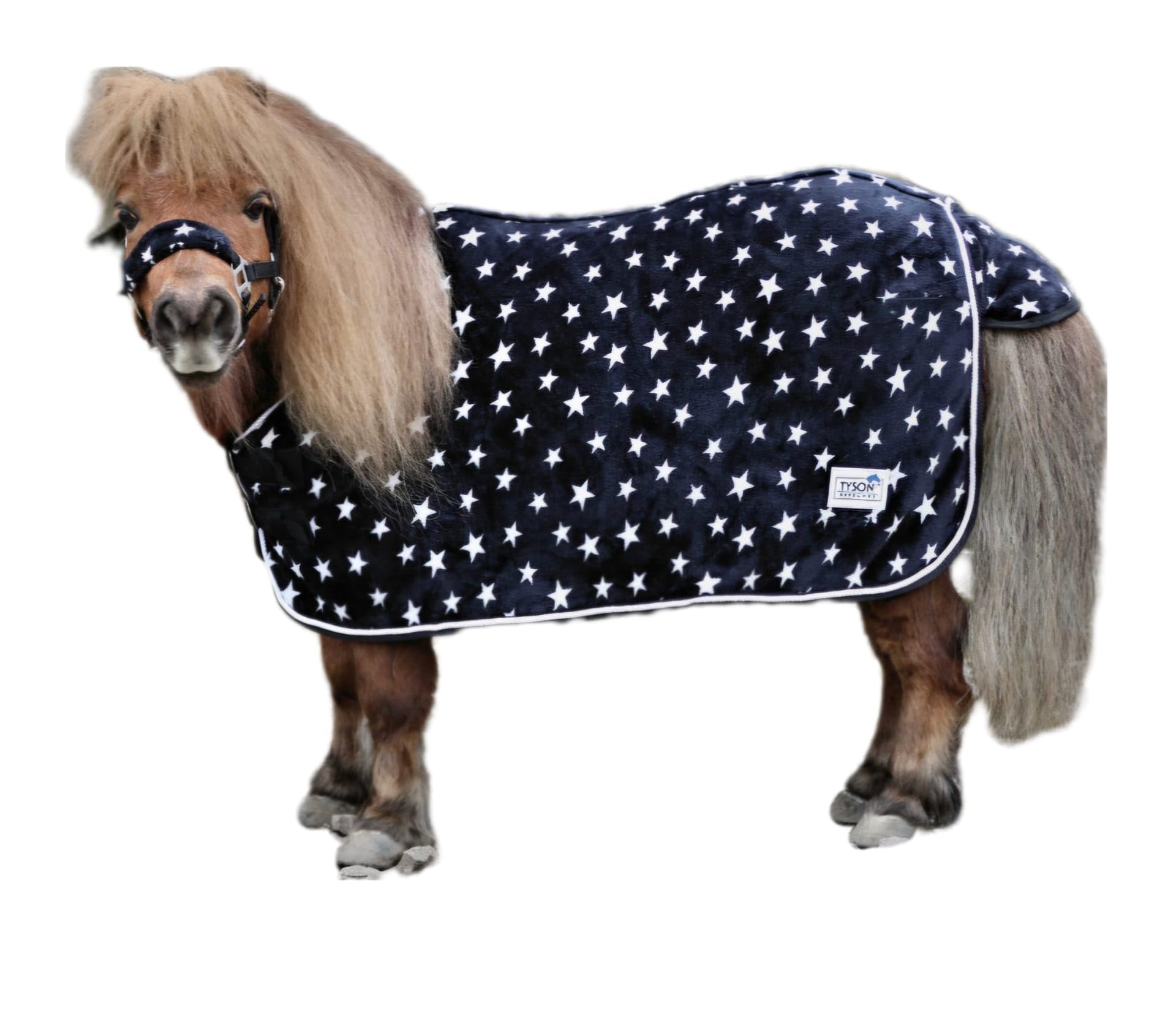 Abschwitzdecke Set Glori Set Decke mit Halfter Nicky Fleece Schwarz Sterne 65 70 75 80 85 90 95 100 cm Minishetty Shetty (65 cm)