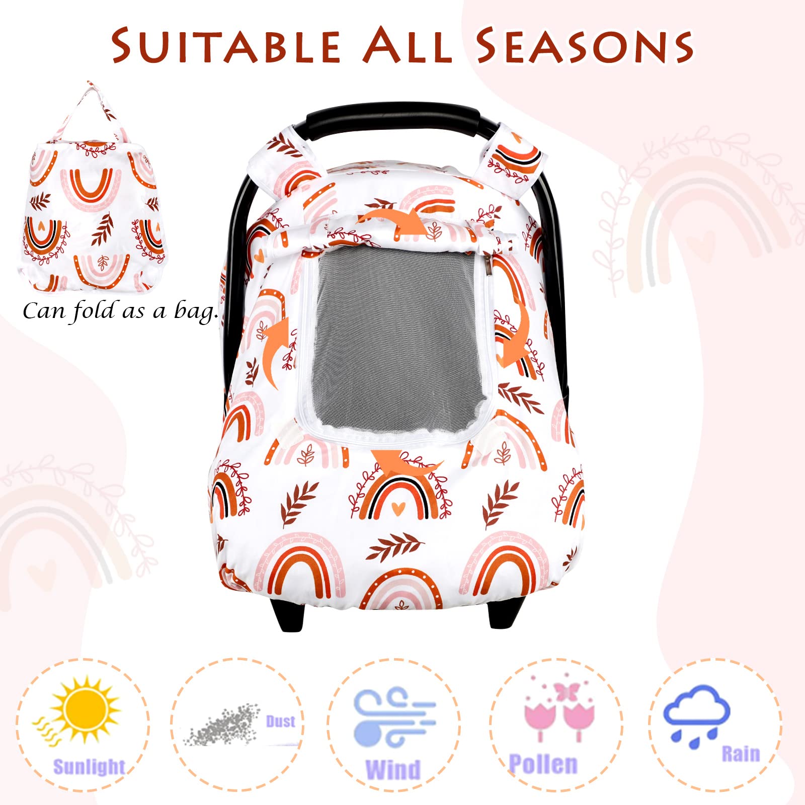 Pea Pod Baby-Autositzbezug für Mädchen, Regenbogen-Autositzbezüge für Neugeborene, 2 Schichten Fenster aus atmungsaktivem Netz/Stoff, leichtes Polyester, Minky Dot Rückseite, eng anliegende Passform