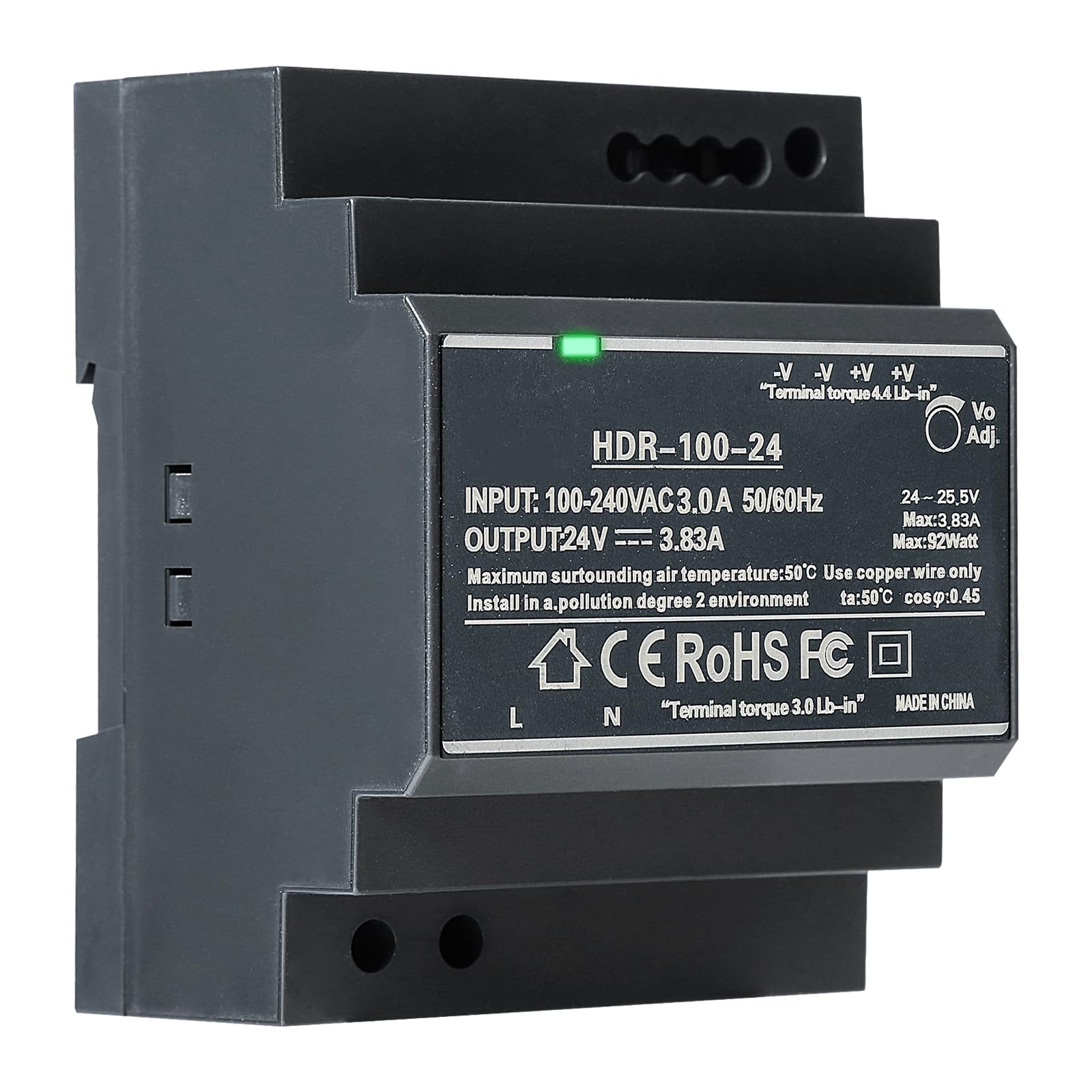 Jadeshay Hutschienen Netzteil 24V DC 3.83A 100W Hutschienen Schaltnetzteil DIN Schienen Netzteil Transformator für Industrielle Automatisierungsgeräte HDR-100-24