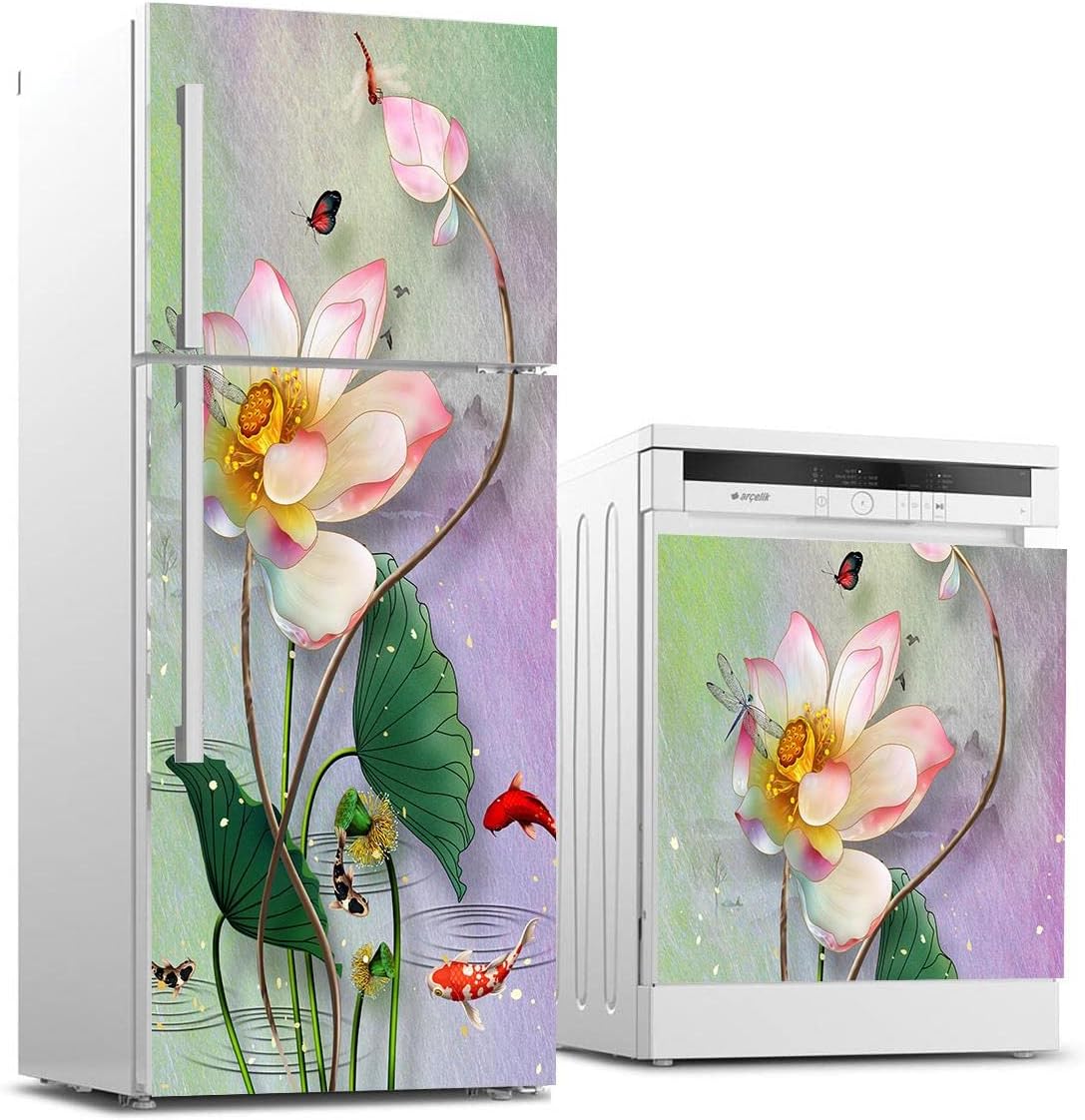 Buzdolabı ve Bulaşık Makinası Beyaz Eşya Sticker Kaplama 3d Çiçek Çizimi