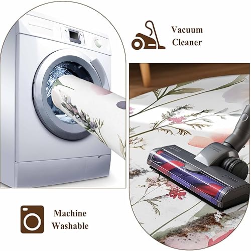 Miniatura 7 de 3.3 Round Rugs, Flower Spring Non-Slip Area Rugs for Living Room Bedroom Entryway, Watercolor Retro Country Farm Leaf Plant Washable Carpet Runner