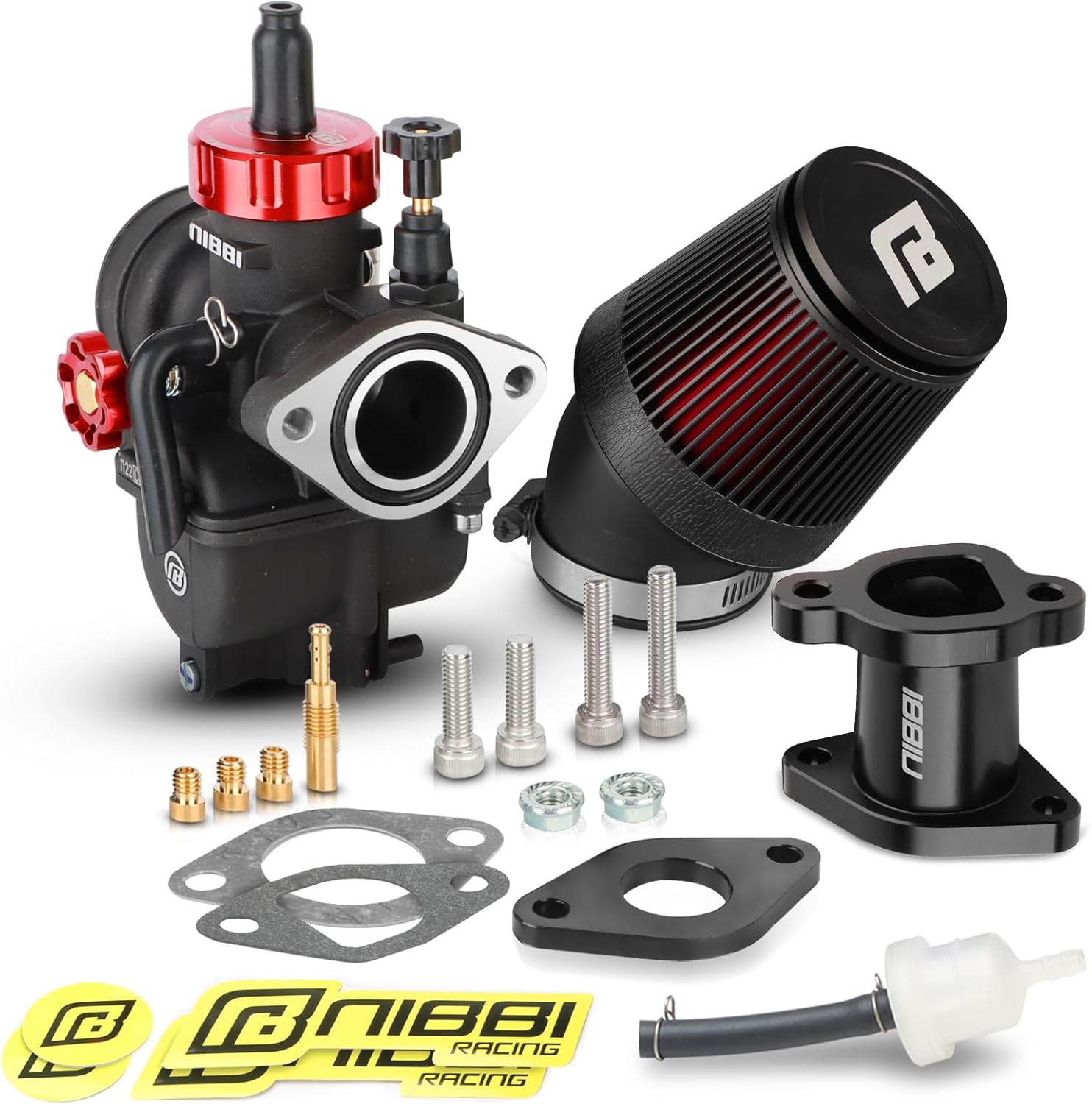 NIBBI Predator 212 Carburetor PE22FL Kit with Air Filters,212 Predator Performance Part Intake Pipe Inlet Manifold For Mini Bike 196cc/212cc/224cc Engine GX160 GX200