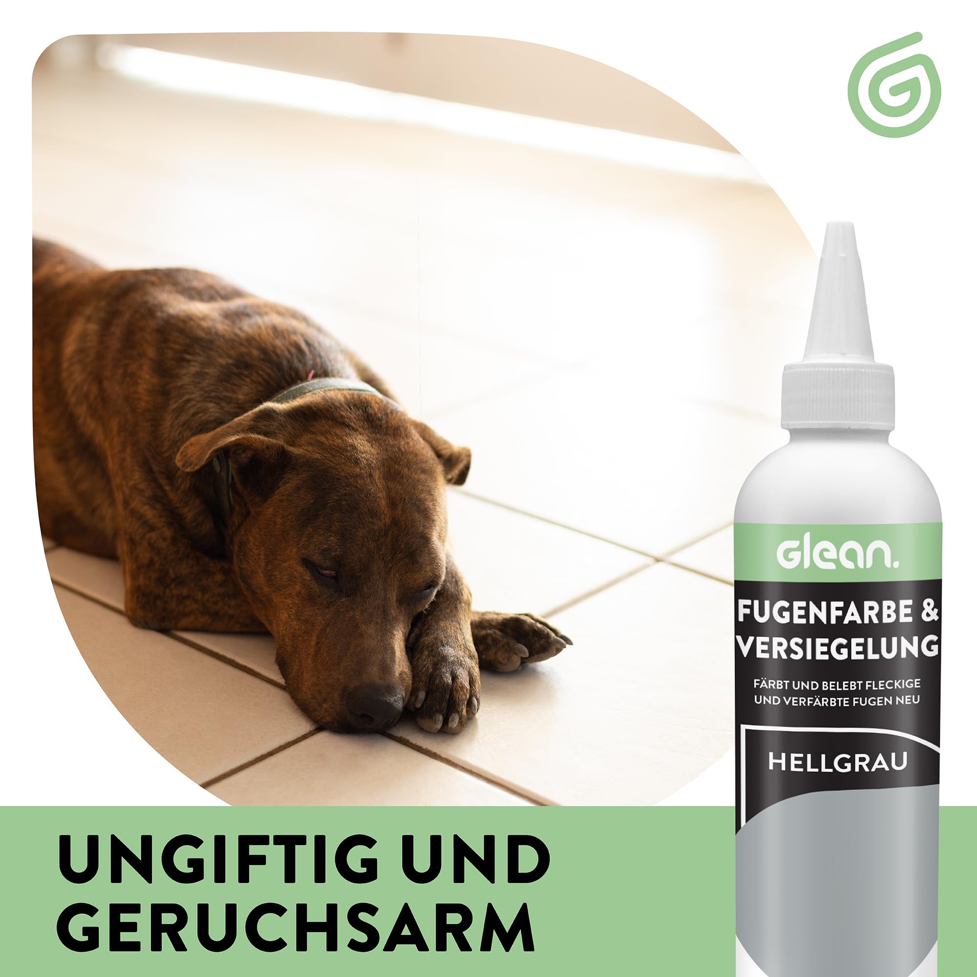 GLEAN Fugenfarbe & Versiegelung Hellgrau | 340g | Erneuert & schützt Fliesenfugen | Mit Schaumstoffpinsel | Atmungsaktiv & fleckenresistent | Für Bad, Dusche & Küche