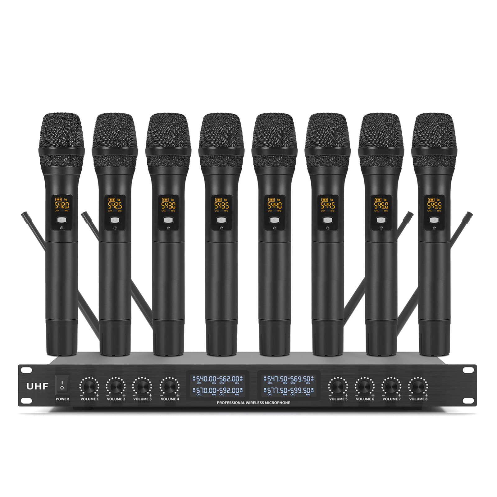 XTUGA YT8 UHF 8 Channels Wireless Handheld Microphone System UHF Karaoke Machine with Metal Build,Lo