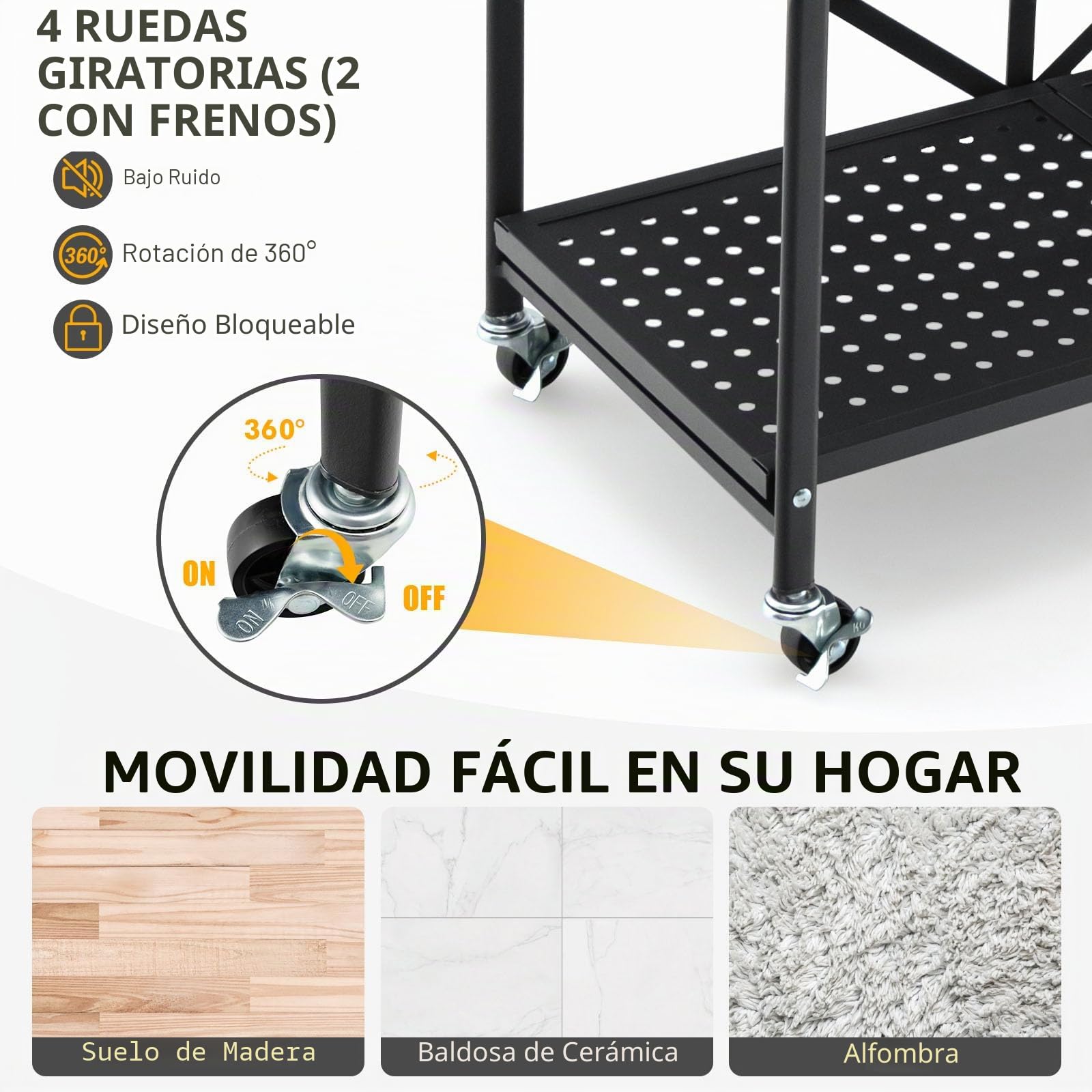 GOPLUS - Carro plegable con ruedas de 3 niveles, con asa práctica, ahorro de espacio para garaje, cocina, hogar, oficina y almacén