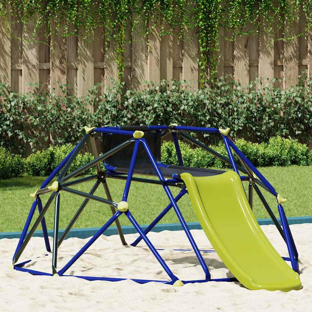 Kinder Klettern Dom blau aus Stahl mit Rutsche, 236 x 178 x 90 cm, UV beständig, wasserfest, Gartenspielzeug für Terrasse, Garten, Bewegung und Aktivität