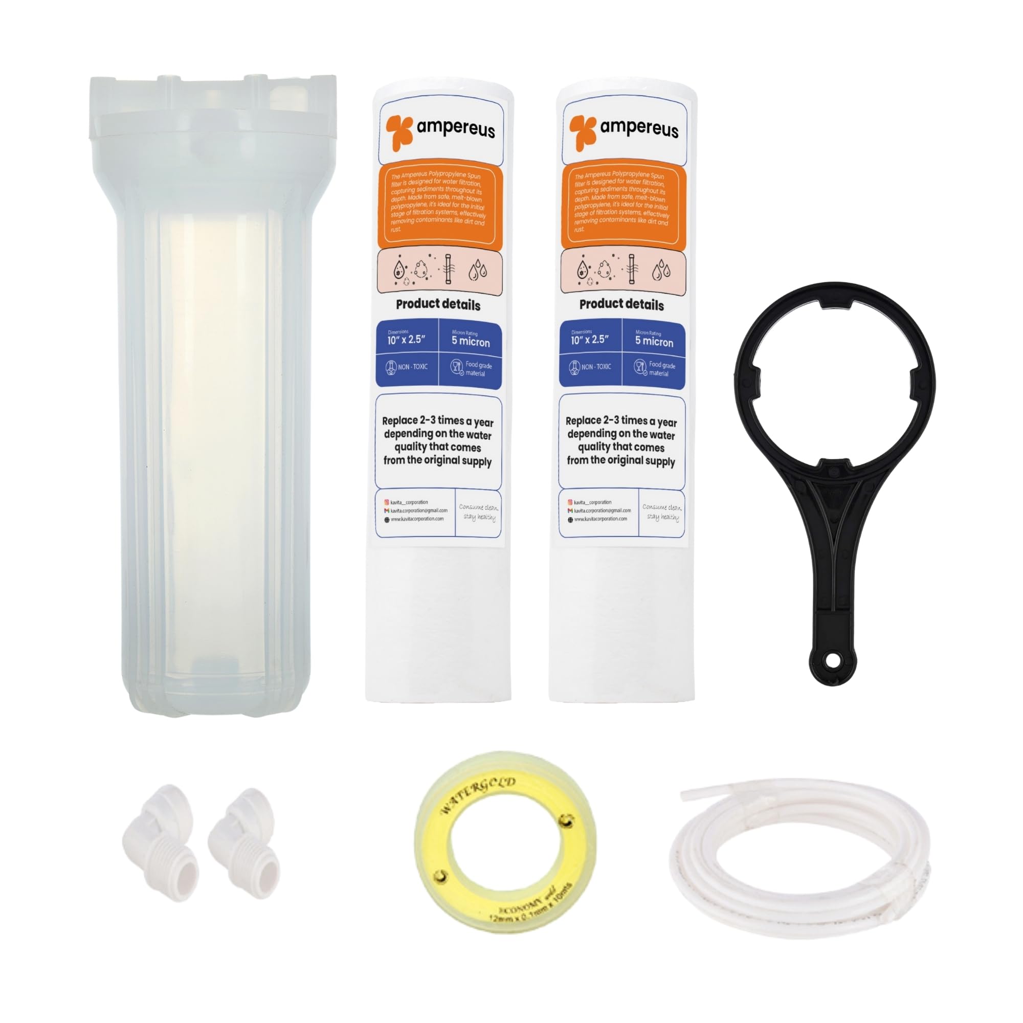 AMPEREUS Semi -Transparent Pre-Filter Kit with 2 PP Spun Filter, 2.5 Meter Pipe Each Suitable for All Kind of RO/UV/UF Water Purifier - 7 Pcs (B07RLBRQFW) Amazon Price History, Amazon Price Tracker
