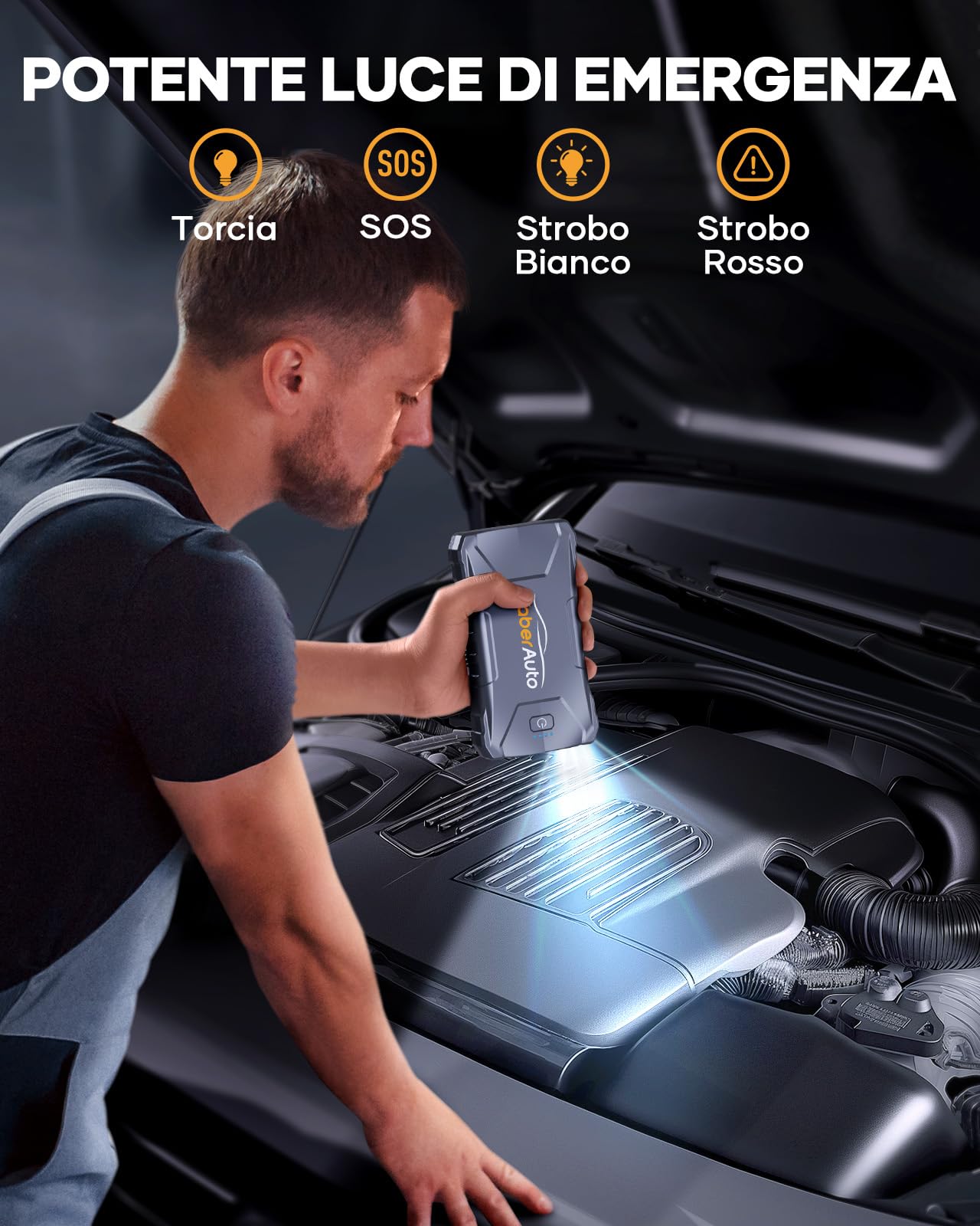 YaberAuto Avviatore Batteria Auto, 6000A Booster Avviamento per Tutto Benzina e 10L Diesel Motori, Avviatore Emergenza per Auto/Moto Portatile con Avviatore Forzato