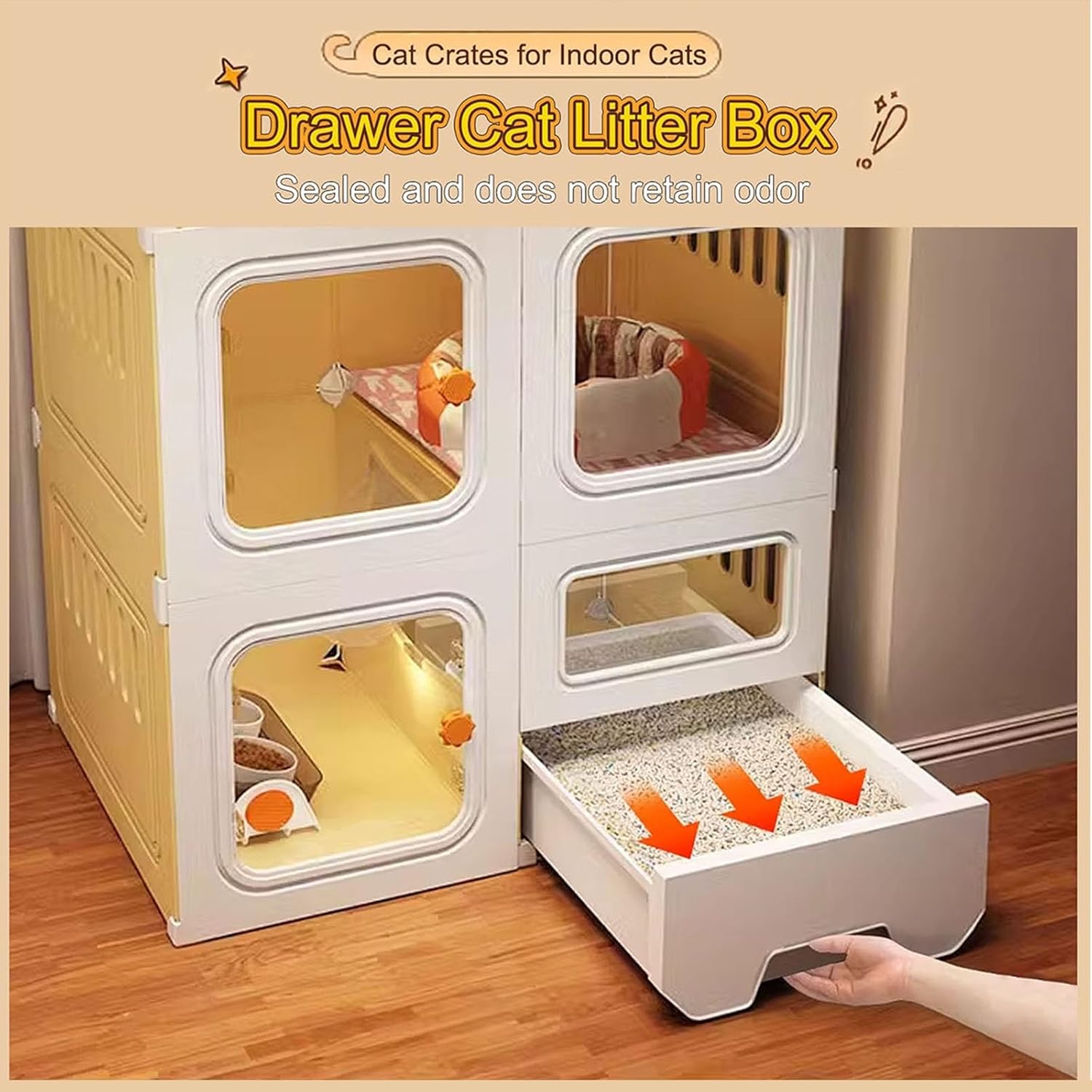 Indoor, DIY Cat Enclosures with Doors Lock, Resin Bottom Plate to Protect Cat Feet, with Cat Litter Box(71x46.5x81cm)