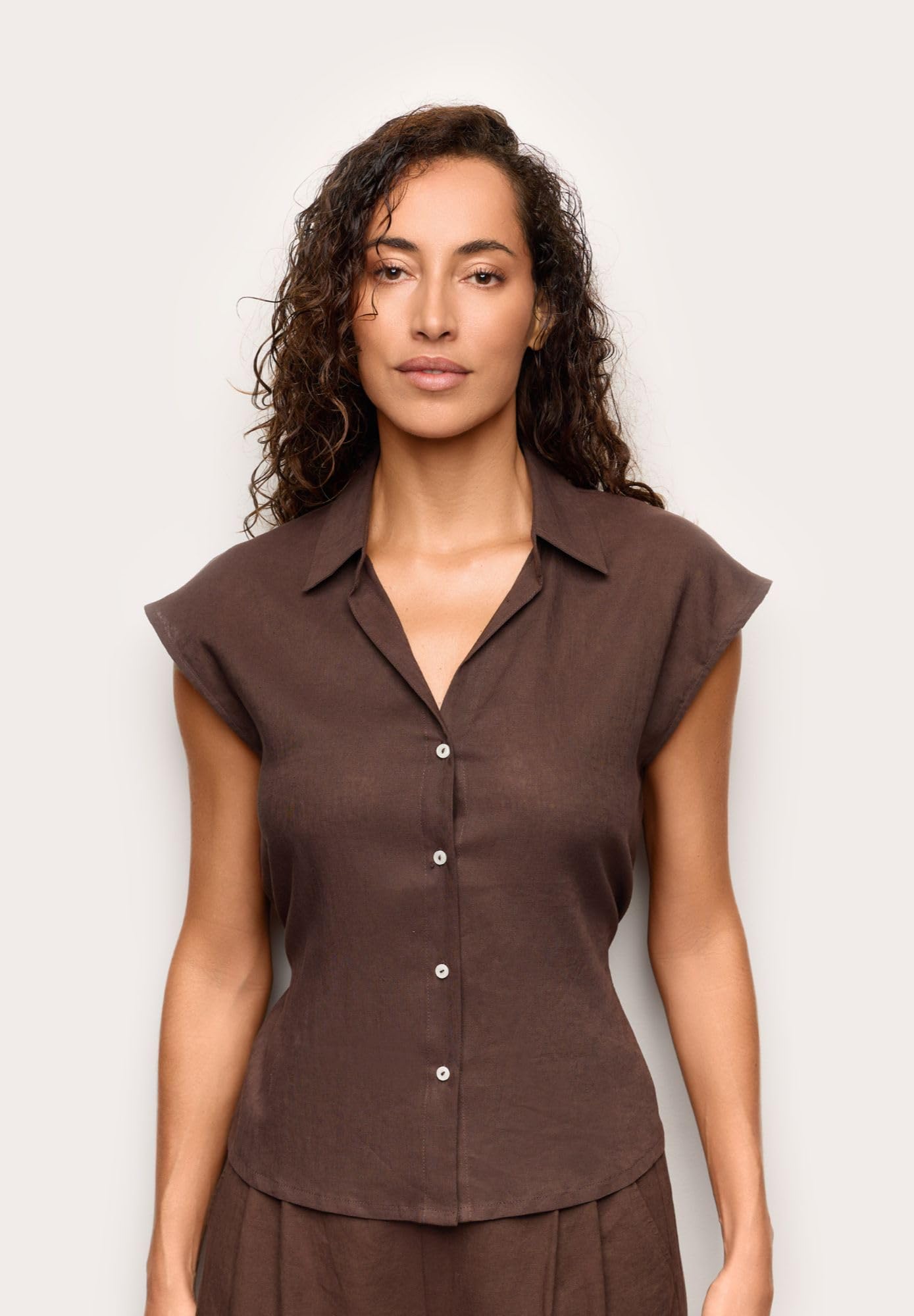 YAMAMAY - Camicietta Maniche Corte, Donna, Linen Viscose, Bianco, monocromo