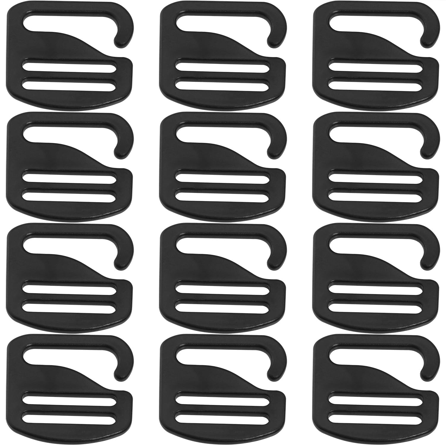 LUORNG G Hook 12PCS 26mm / 1inch Black G-Hook Wave Buckles Backpack Strap Belt Hardware Outdoor Webbing Buckle Clips Adjustable Buckles for Backpack
