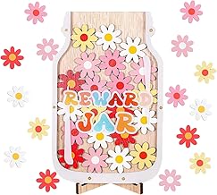 1Pcs Reward Jar, Star Jar Reward System, Reward Jars for Children, Wooden Colorful Flower Reward Jar for Children's Behavior for Home School Classroom Teacher Parent