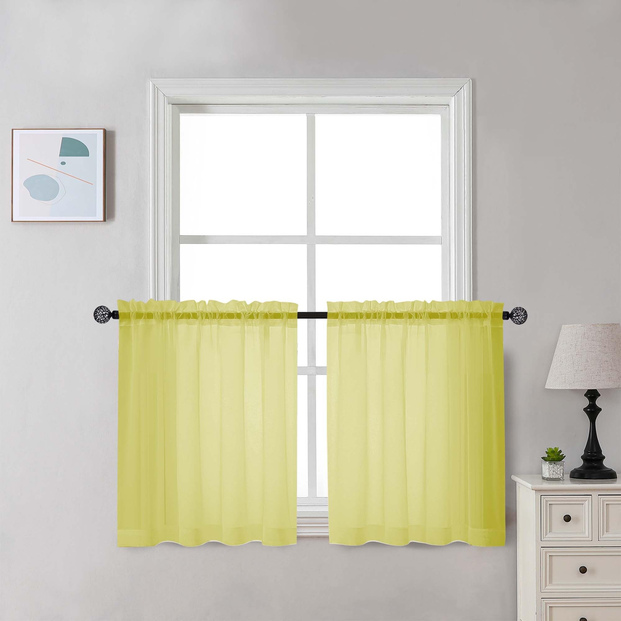 Chyhomenyc Lemon Sheer Curtains 30 inch Length 2 Panels, Light Filtering Voile Rod Pocket Short Window Curtians for Bathroom Living Room Farmhouse Small Windows, 42Wx30L inches