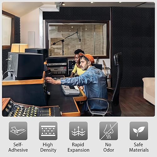 Miniatura 2 de Paquete de 24 paneles de pared autoadhesivos de 12 x 12 x 1.2 pulgadas para caja de huevos insonorizados para estudio, espuma de tratamiento