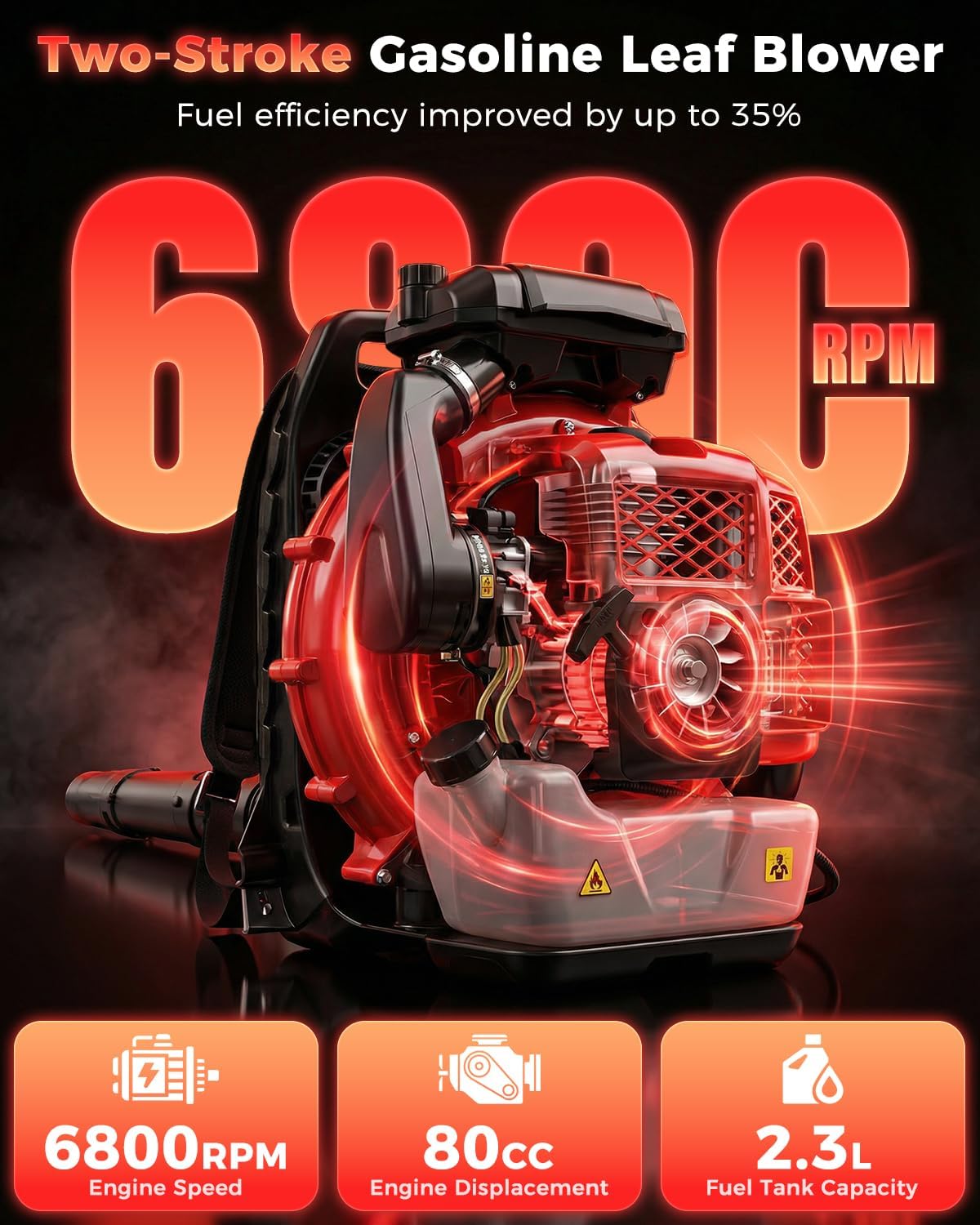 80cc Gas Backpack Leaf Blower, 900CFM 206MPH 2-Stroke Engine, Heavy-Duty Leaf & Snow Blower for Lawn, Garden & Commercial Use (Red)