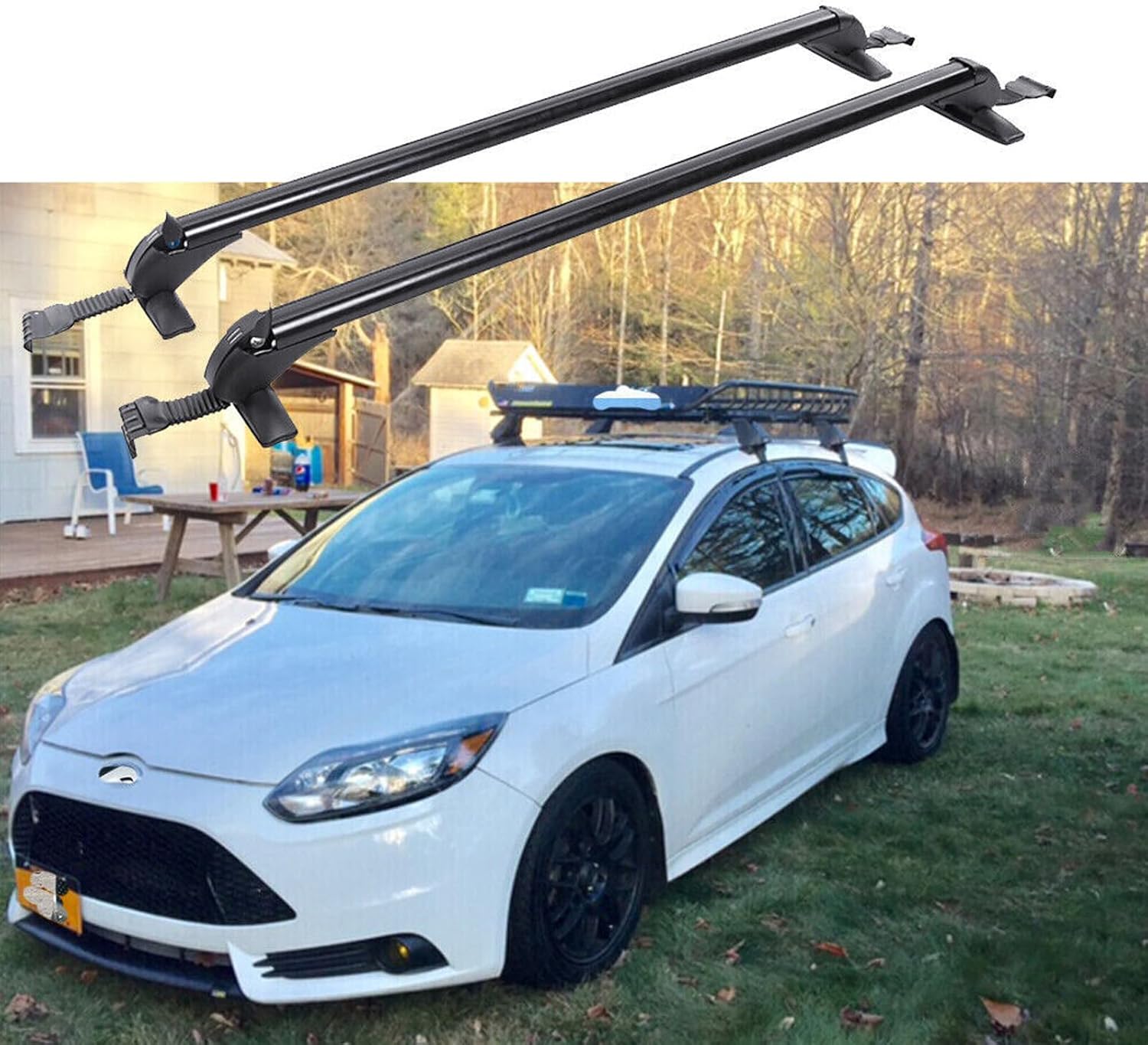 Top Roof Rack 43.3" Cross Bar Cargo Luggage Carrier Lock Fit for F0RD Focus 2013-2020 SE ST