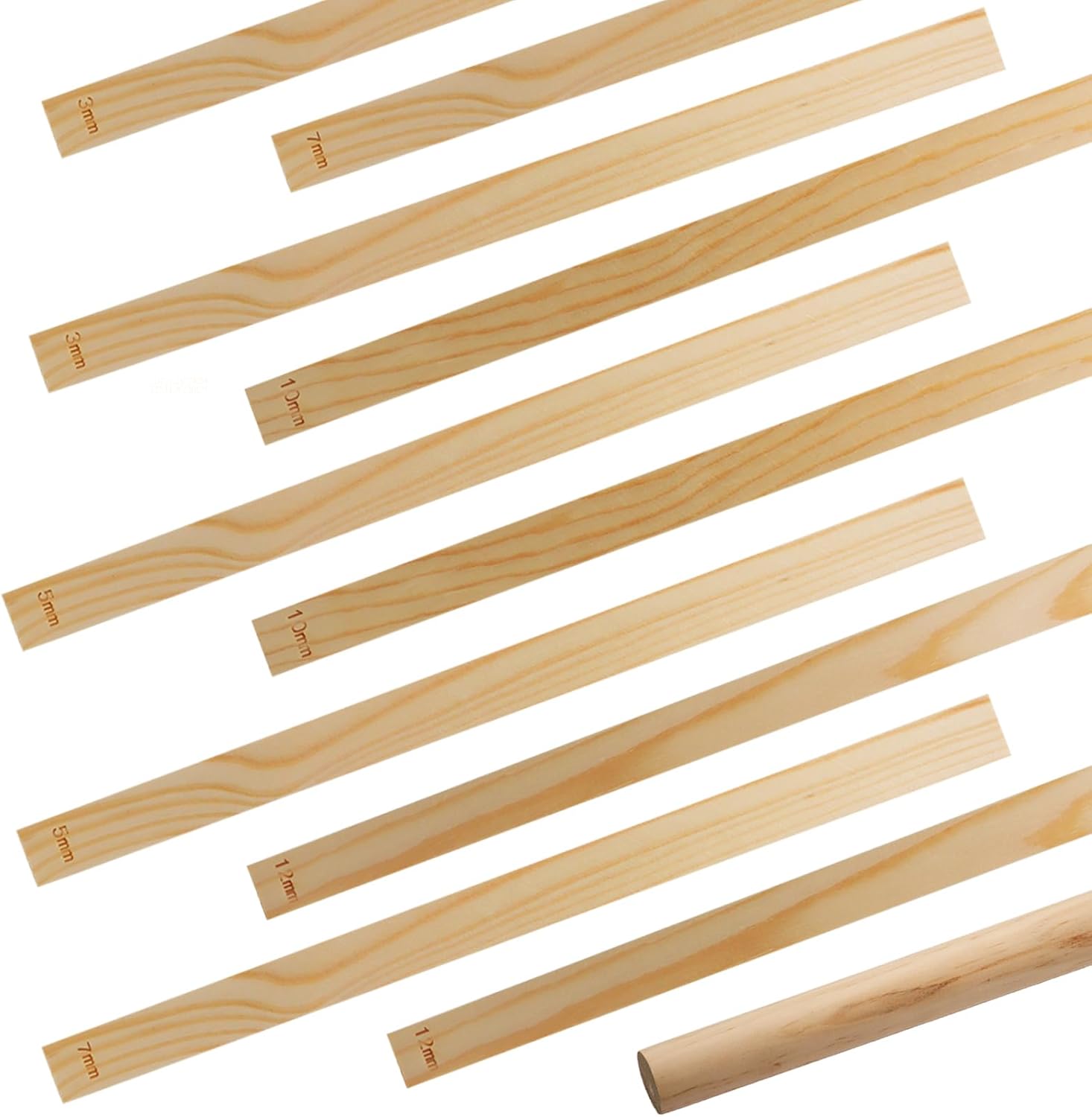suiwotin 11pcs Wooden Pottery Teaching Kit - 10pcs 5-Size Clay Thickness Guides with 1pc Rolling Pin for Clay Art, Ceramics & DIY Craft Projects